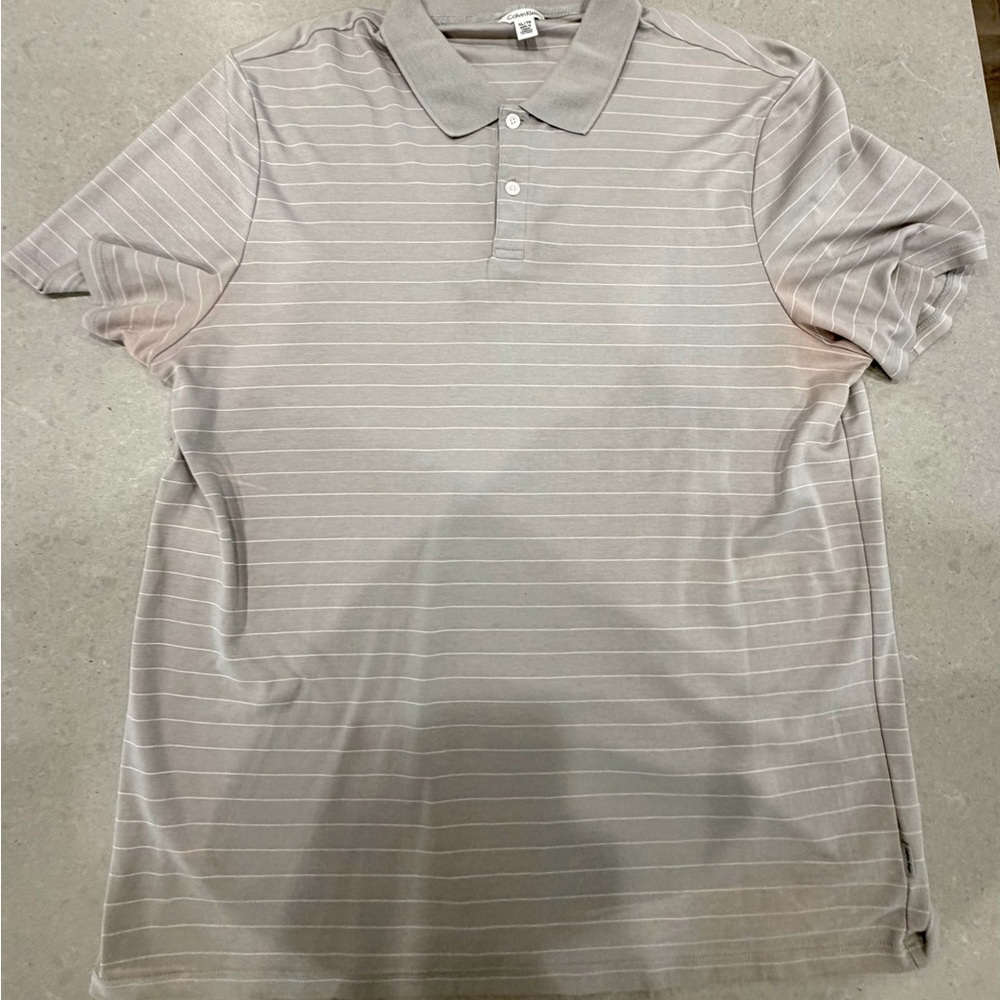 Calvin Klein Light Gray with White Stripes Polo Shirt Men’s XL